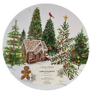 Creative Dining Group Holiday 4 Cork Placemats 14" Round Gingerbread House Xmas